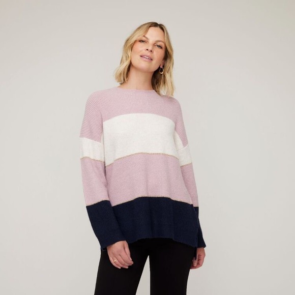 Savannah Tops - NWT SAVANNAH Ladies Size M Colour Block Jumper Rose Stripe ROSE BLUSH/NAVY